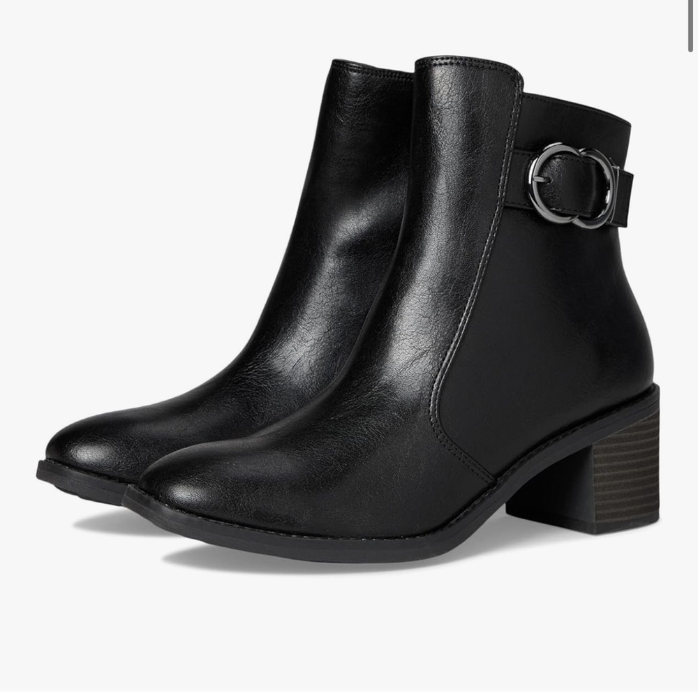 Sleek Black Ankle Boots with Buckle Detail